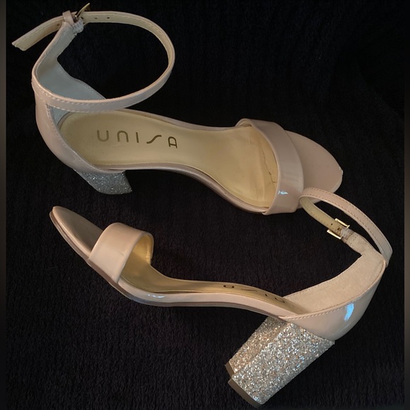 Unisa Sz 7.5 Women’s Ankle Strap Open Toe Glitter Heels- Light Pink - Picture 4 of 4